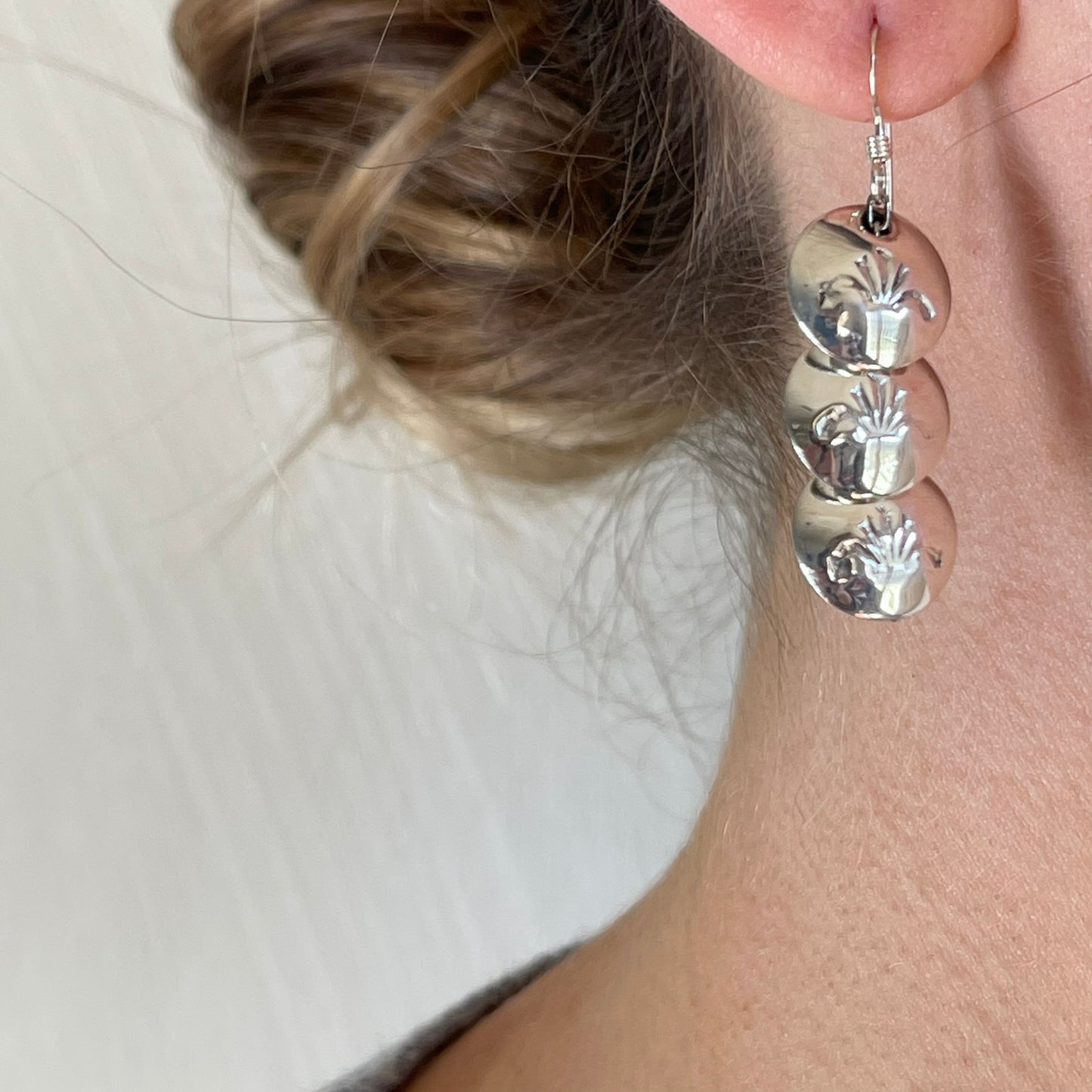 Silver Stamped Drop Earrings