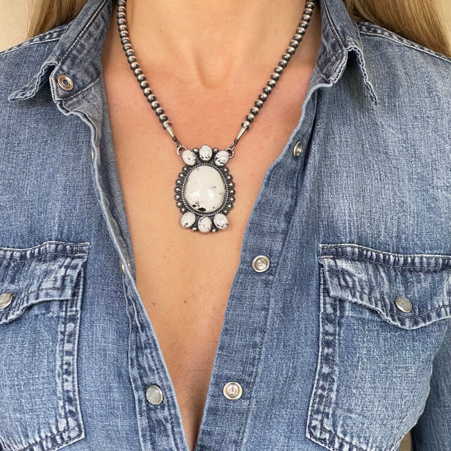 White Buffalo and Navajo Pearl Necklace