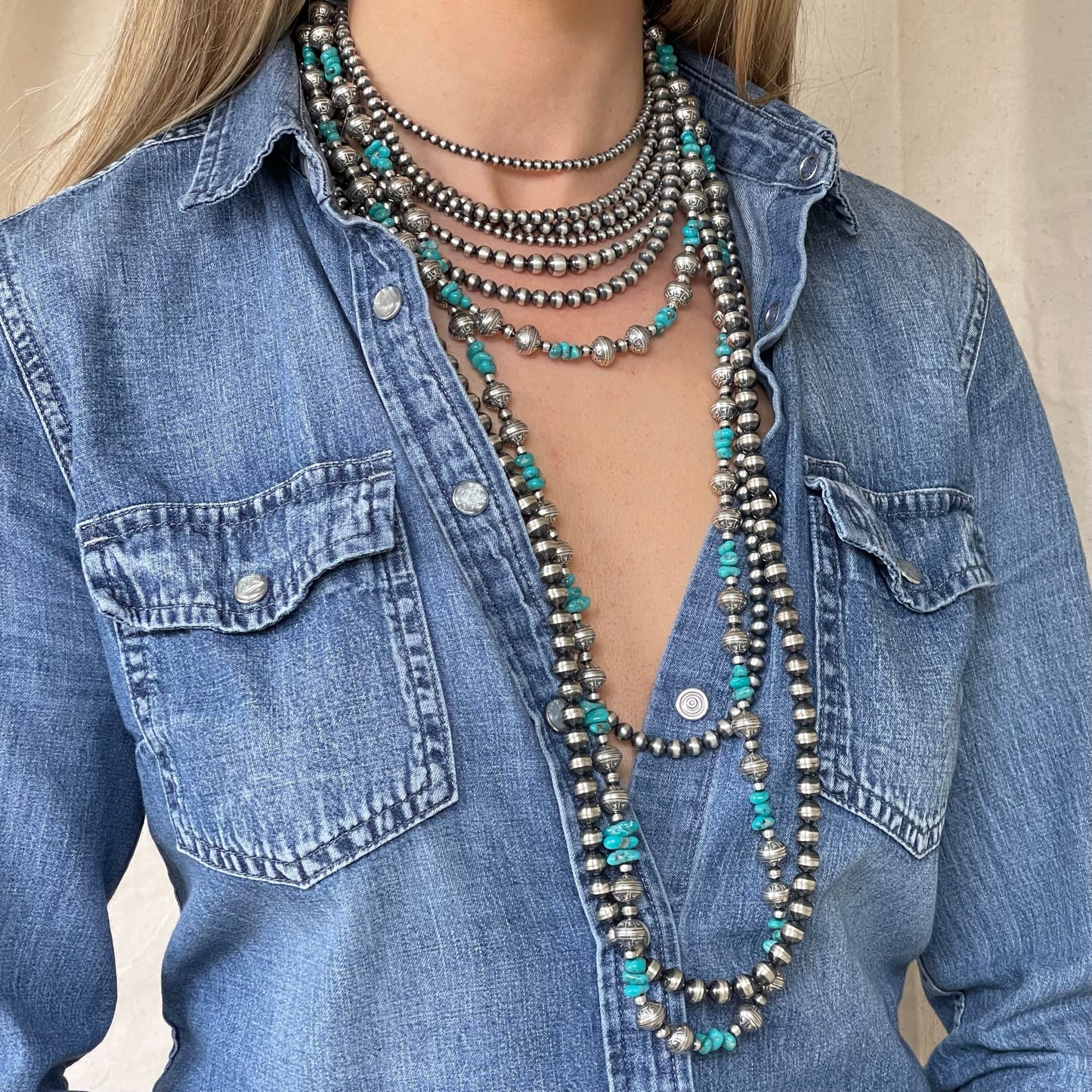 Navajo Pearl and Campitos Turquoise Necklace