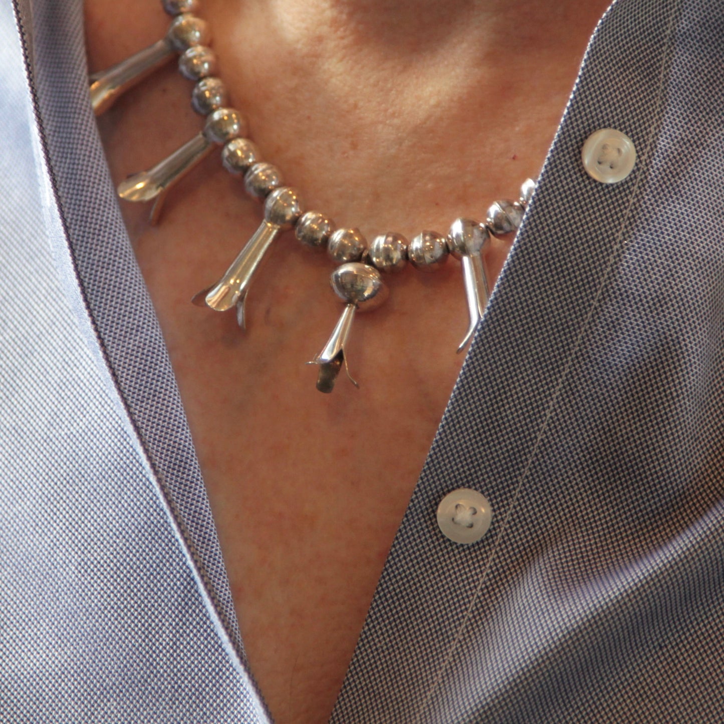 Vintage Squash Blossom and Navajo Pearl Necklace