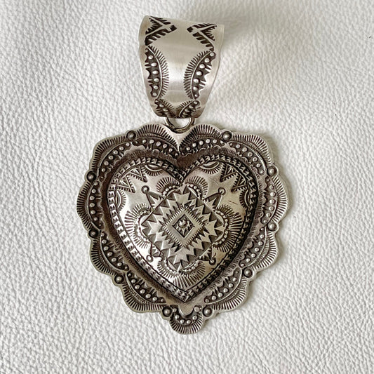 Stamped Silver Heart Pendant