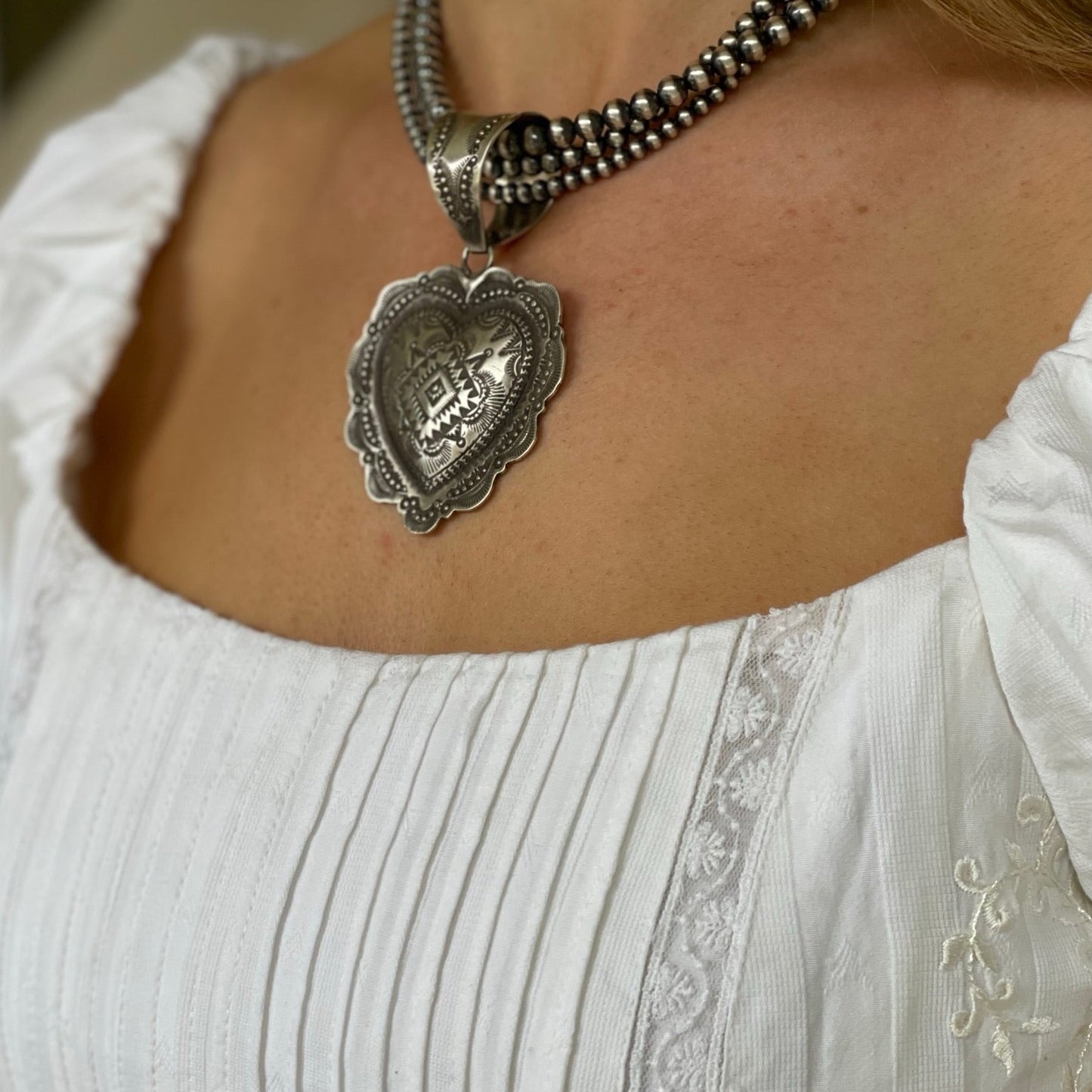 Stamped Silver Heart Pendant
