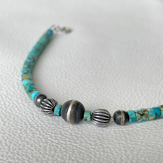 Turquoise and Silver Bead Bracelet
