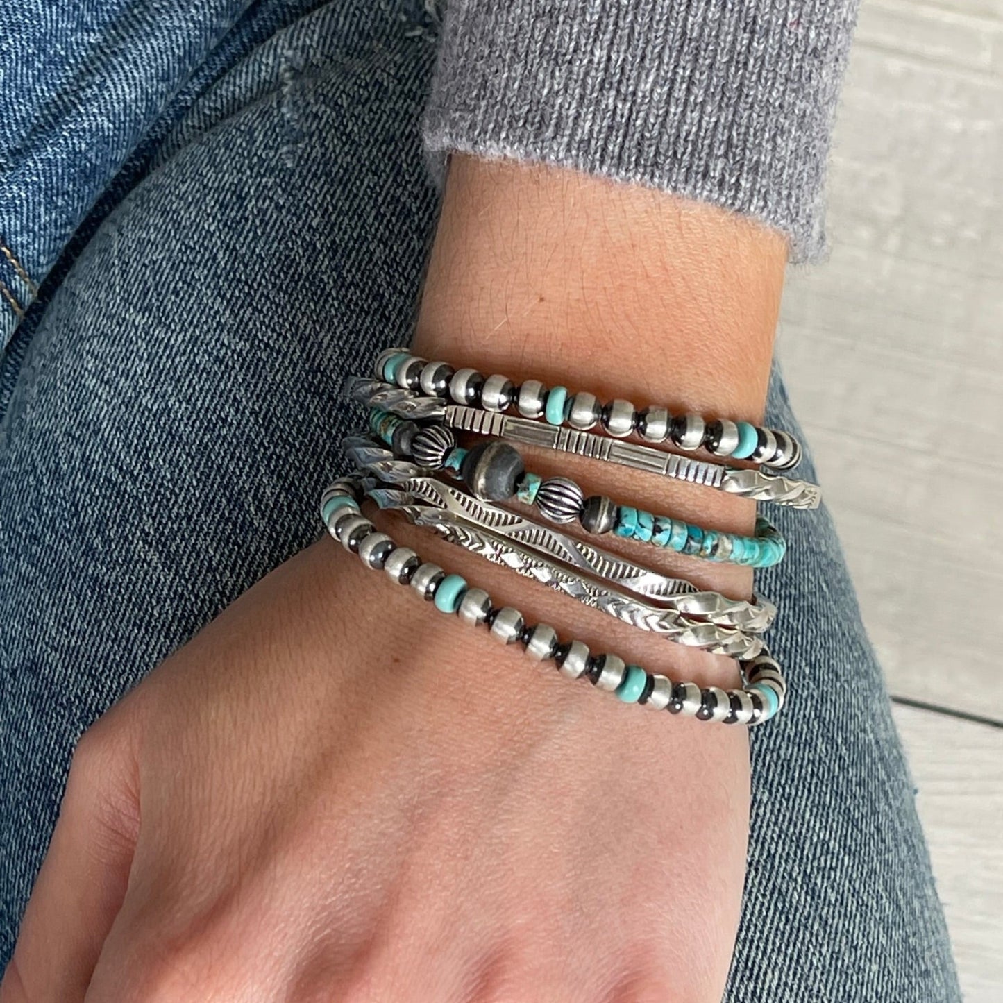 Turquoise and Silver Bead Bracelet