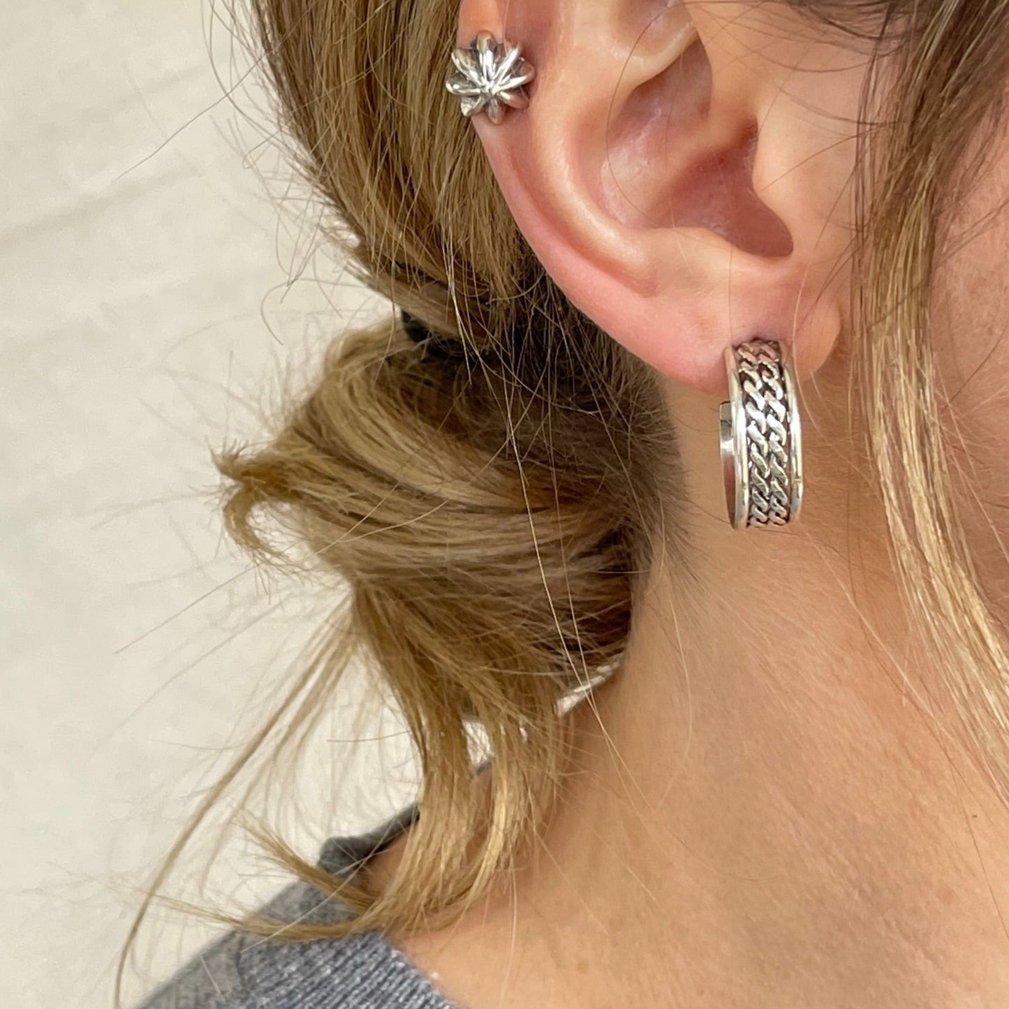 Silver Rope Cuff Earrings