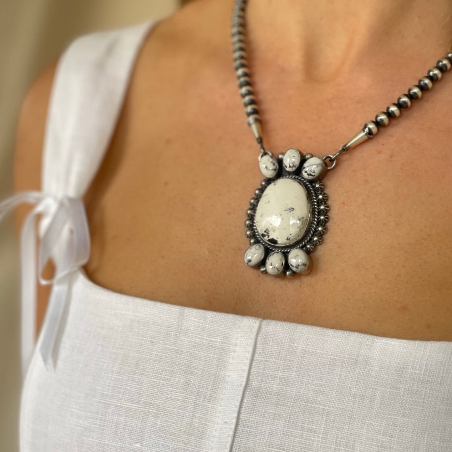 White Buffalo and Navajo Pearl Necklace