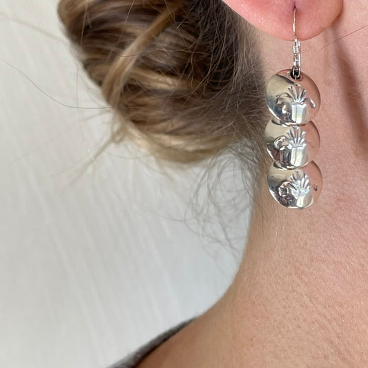 Silver Stamped Drop Earrings