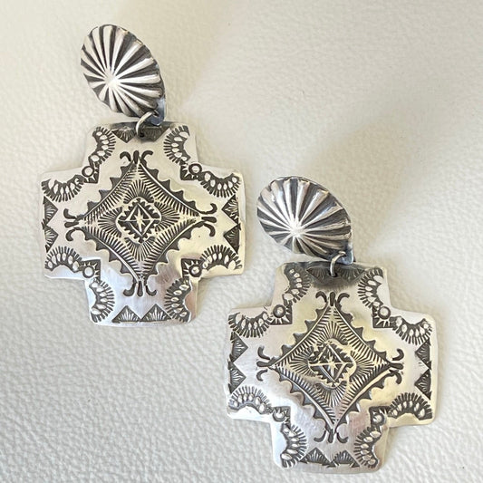 Silver Stamped Cross Earrings
