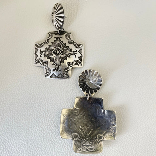 Silver Stamped Cross Earrings